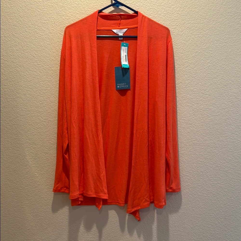 Bright Coral Drape Front Open Cardigan